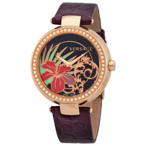 Versace Quartz Diamond Black Dial Purple Leather Ladies Watch I9Q81D9HIS702