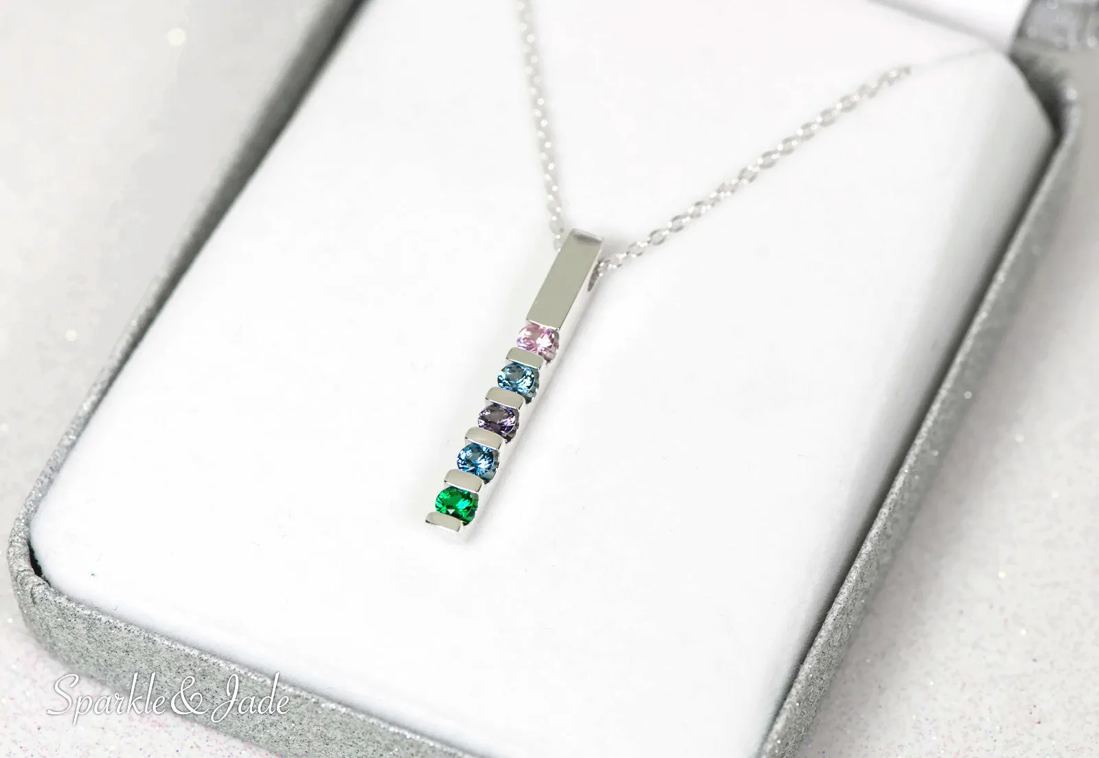 Vertical Bar Family Birthstone Pendant Necklace