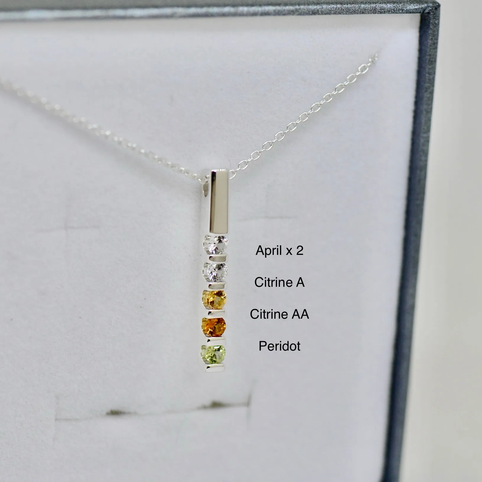 Vertical Bar Family Birthstone Pendant Necklace