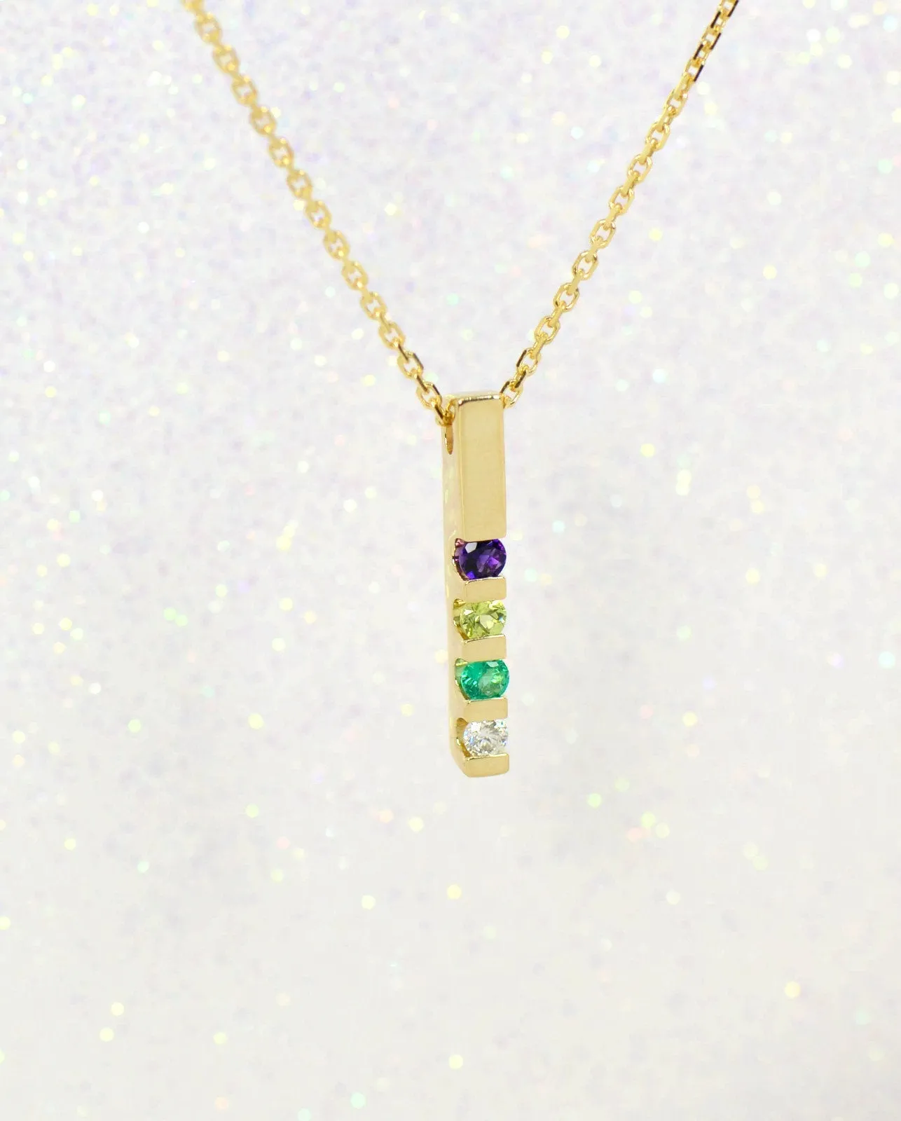 Vertical Bar Family Birthstone Pendant Necklace