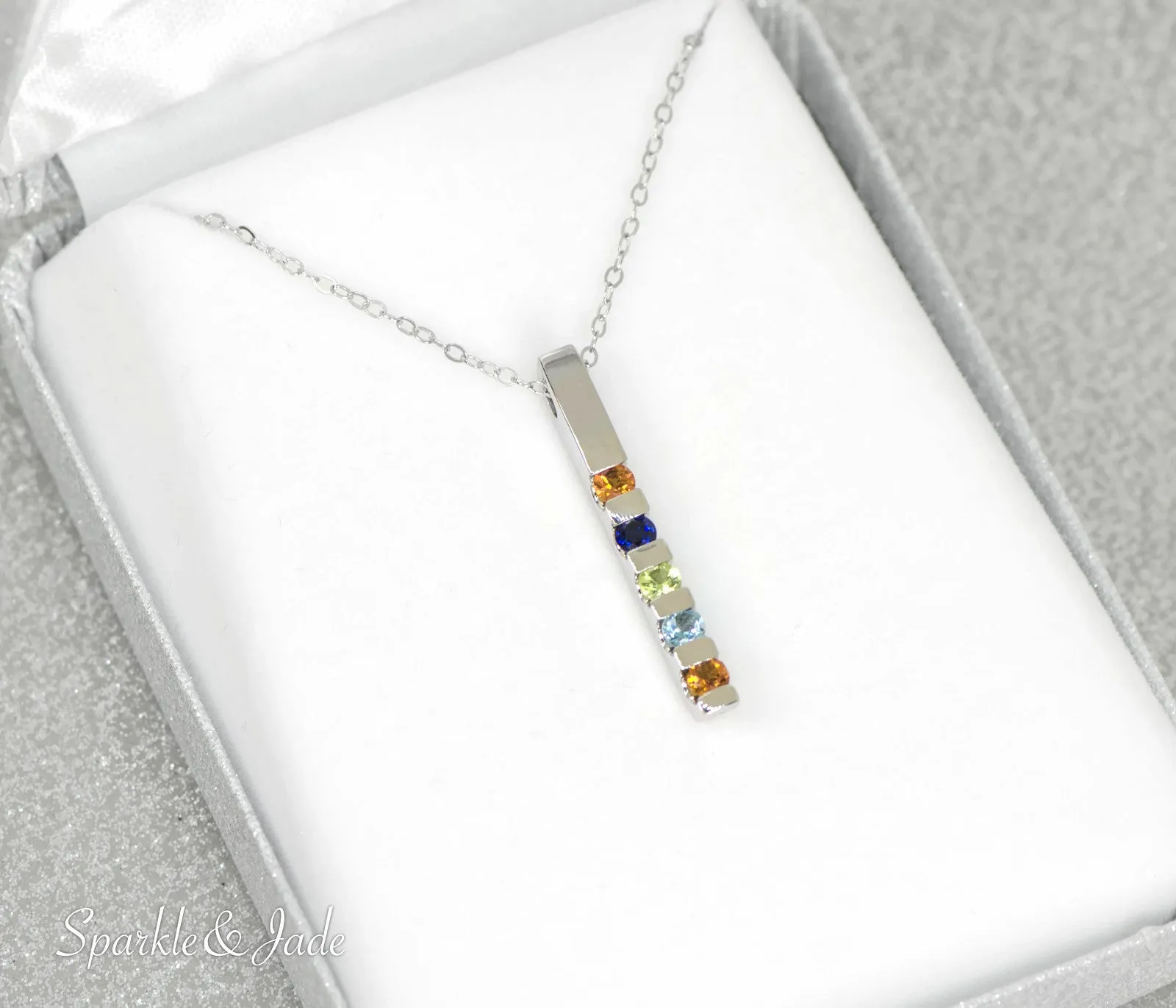 Vertical Bar Family Birthstone Pendant Necklace