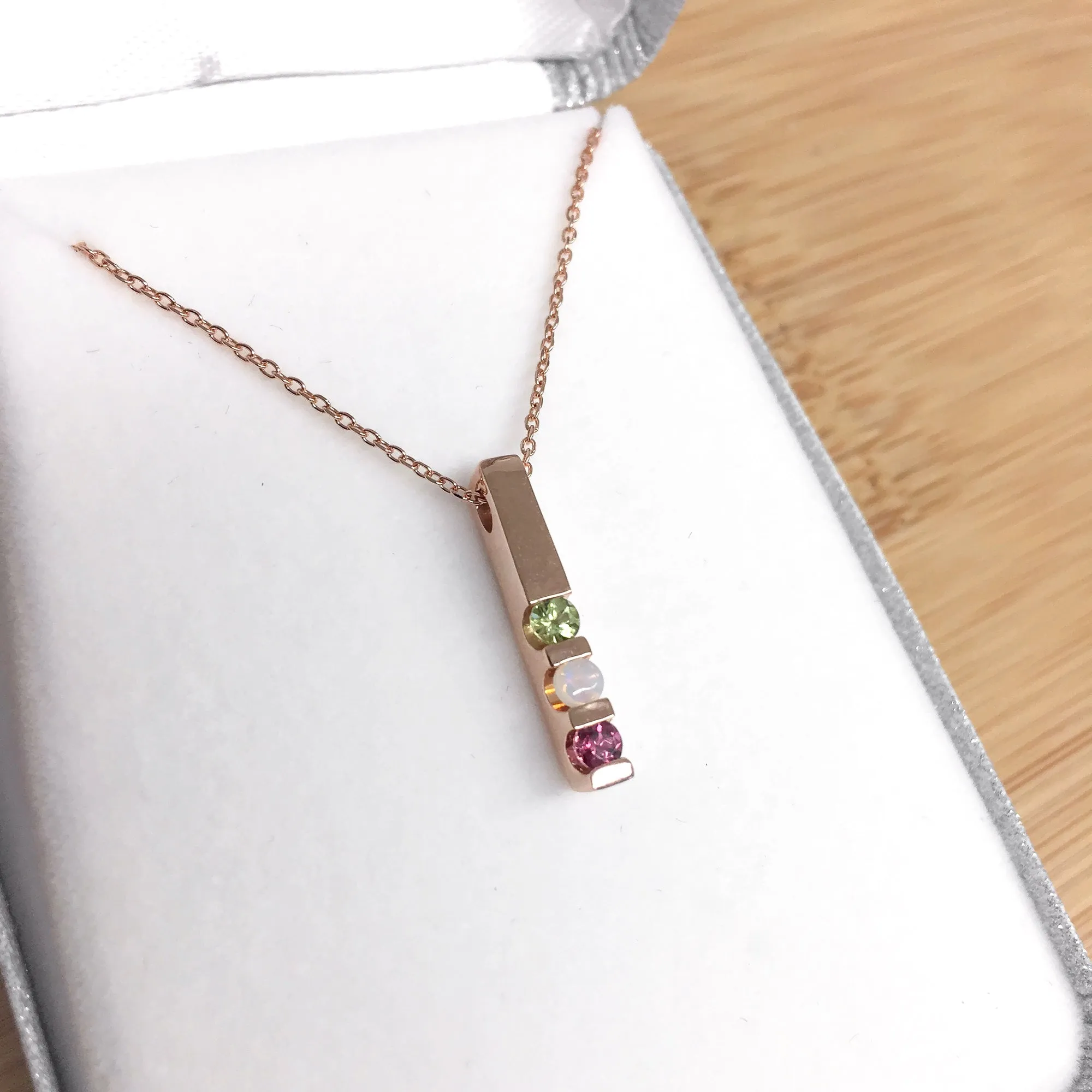 Vertical Bar Family Birthstone Pendant Necklace