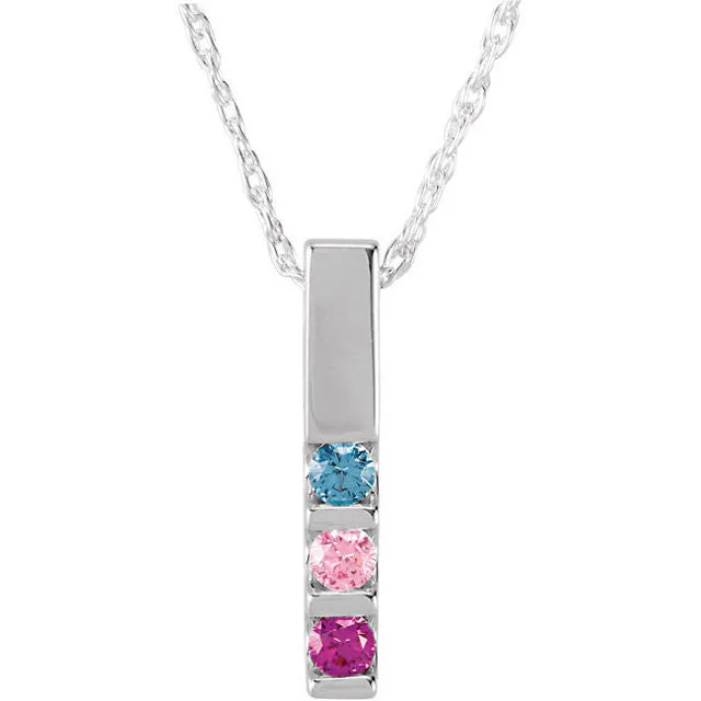 Vertical Bar Family Birthstone Pendant Necklace