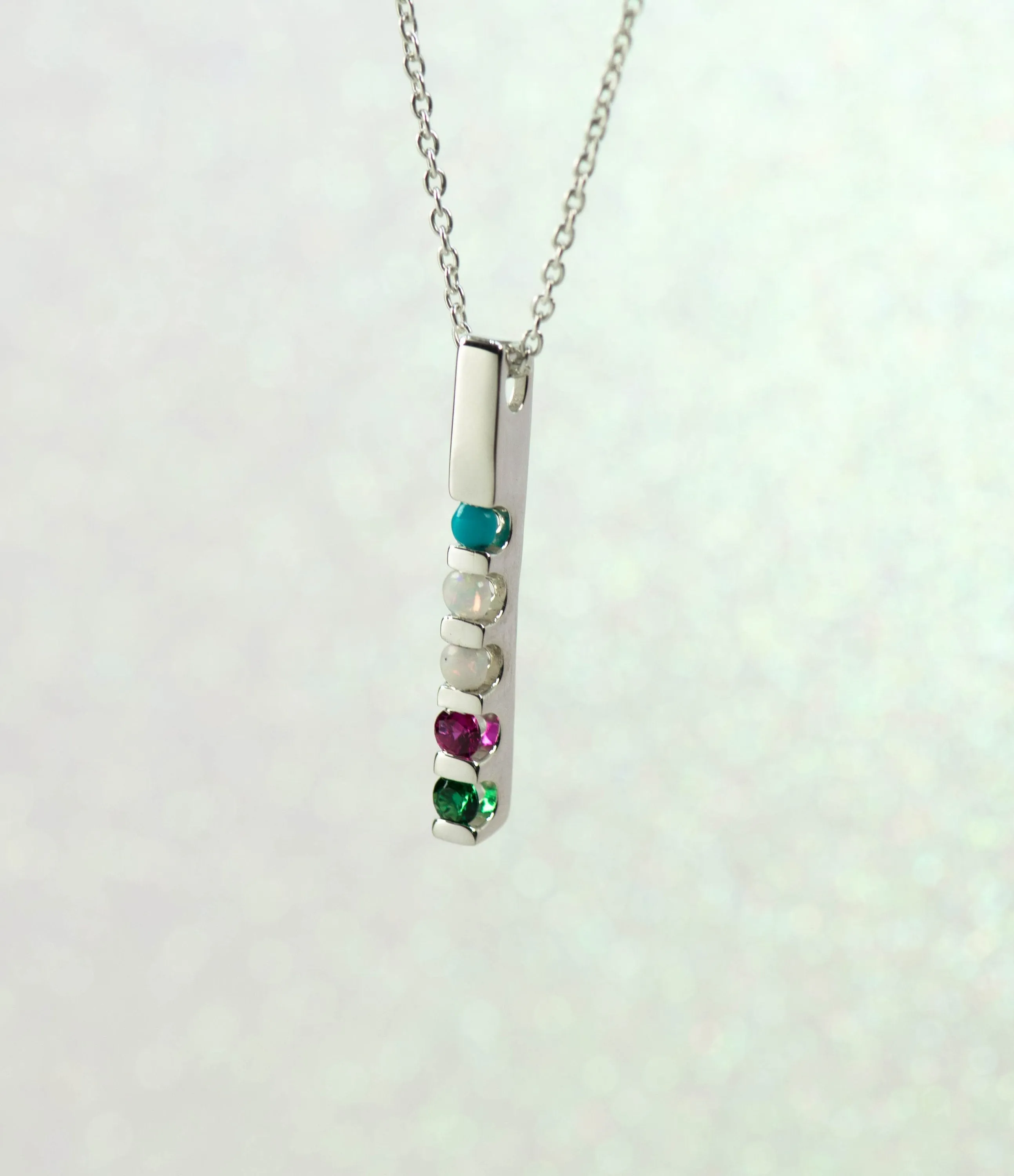 Vertical Bar Family Birthstone Pendant Necklace