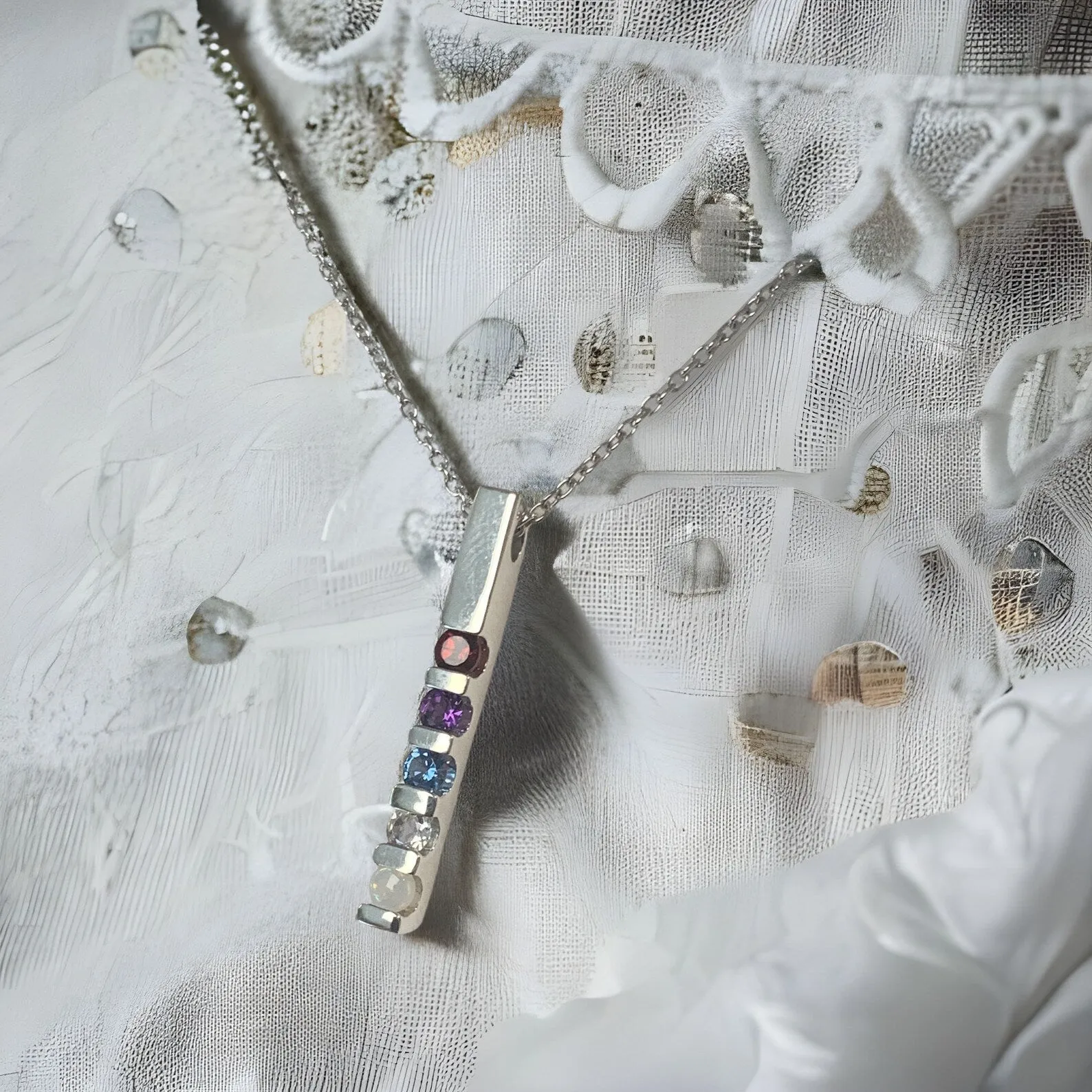 Vertical Bar Family Birthstone Pendant Necklace