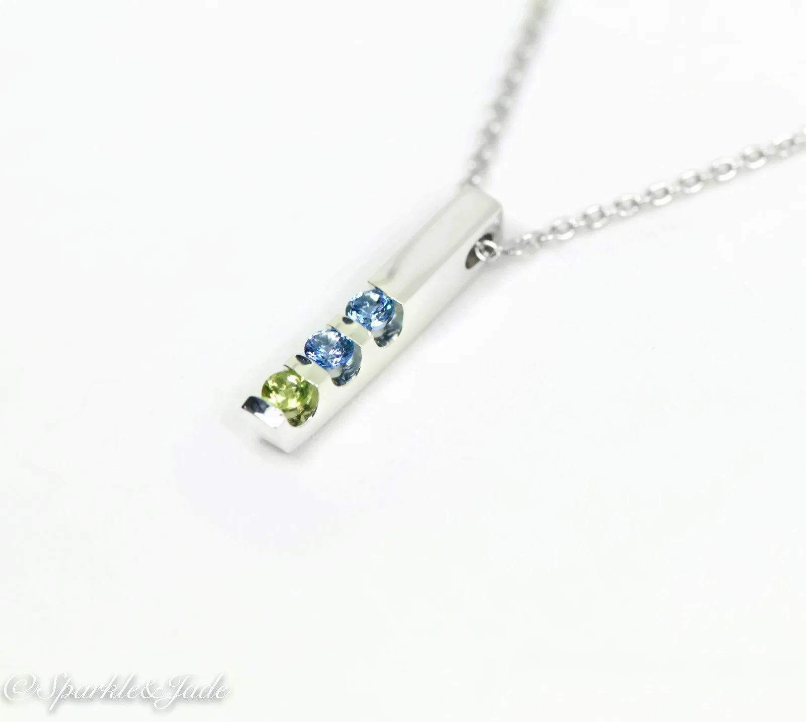 Vertical Bar Family Birthstone Pendant Necklace