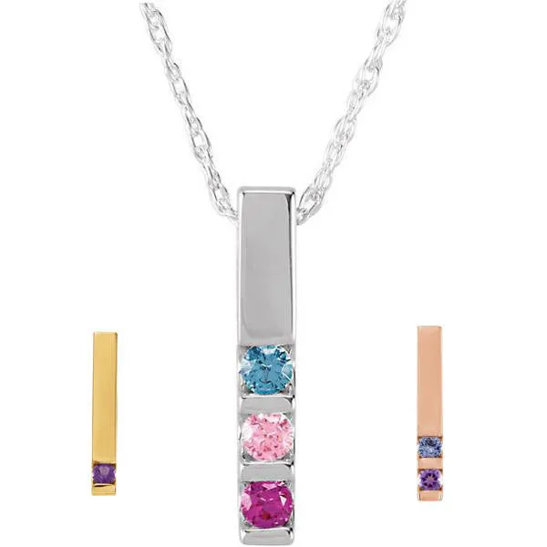 Vertical Bar Family Birthstone Pendant Necklace
