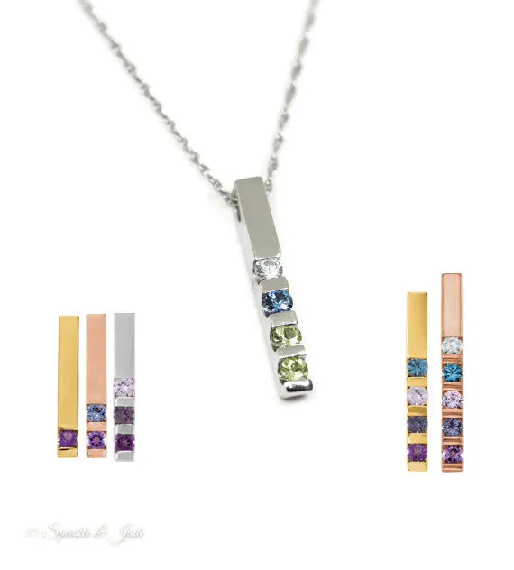 Vertical Bar Family Birthstone Pendant Necklace