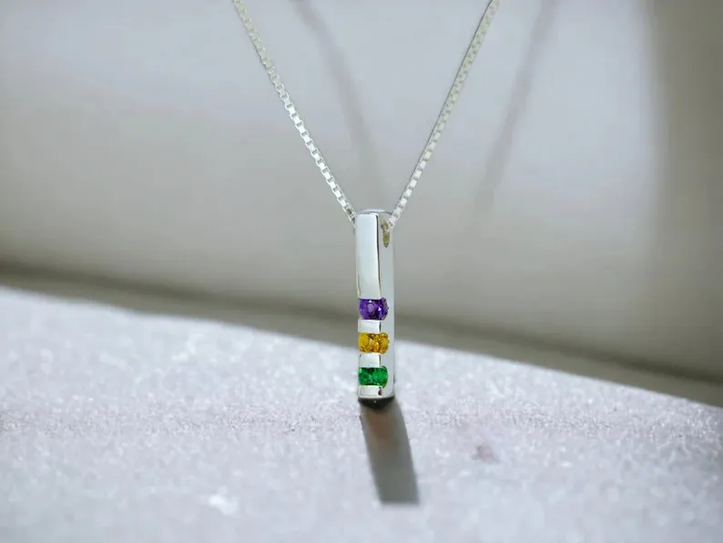 Vertical Bar Family Birthstone Pendant Necklace