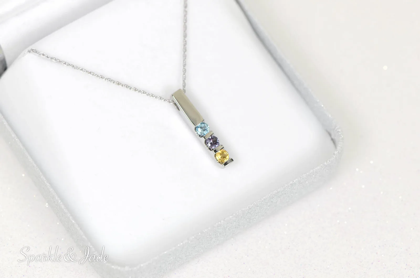 Vertical Bar Family Birthstone Pendant Necklace