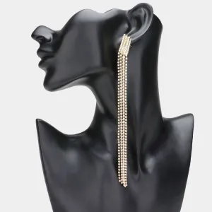 Very Long Clear Rhinestone Fringe Pageant Earrings on Gold | Very Long Earrings |  632926