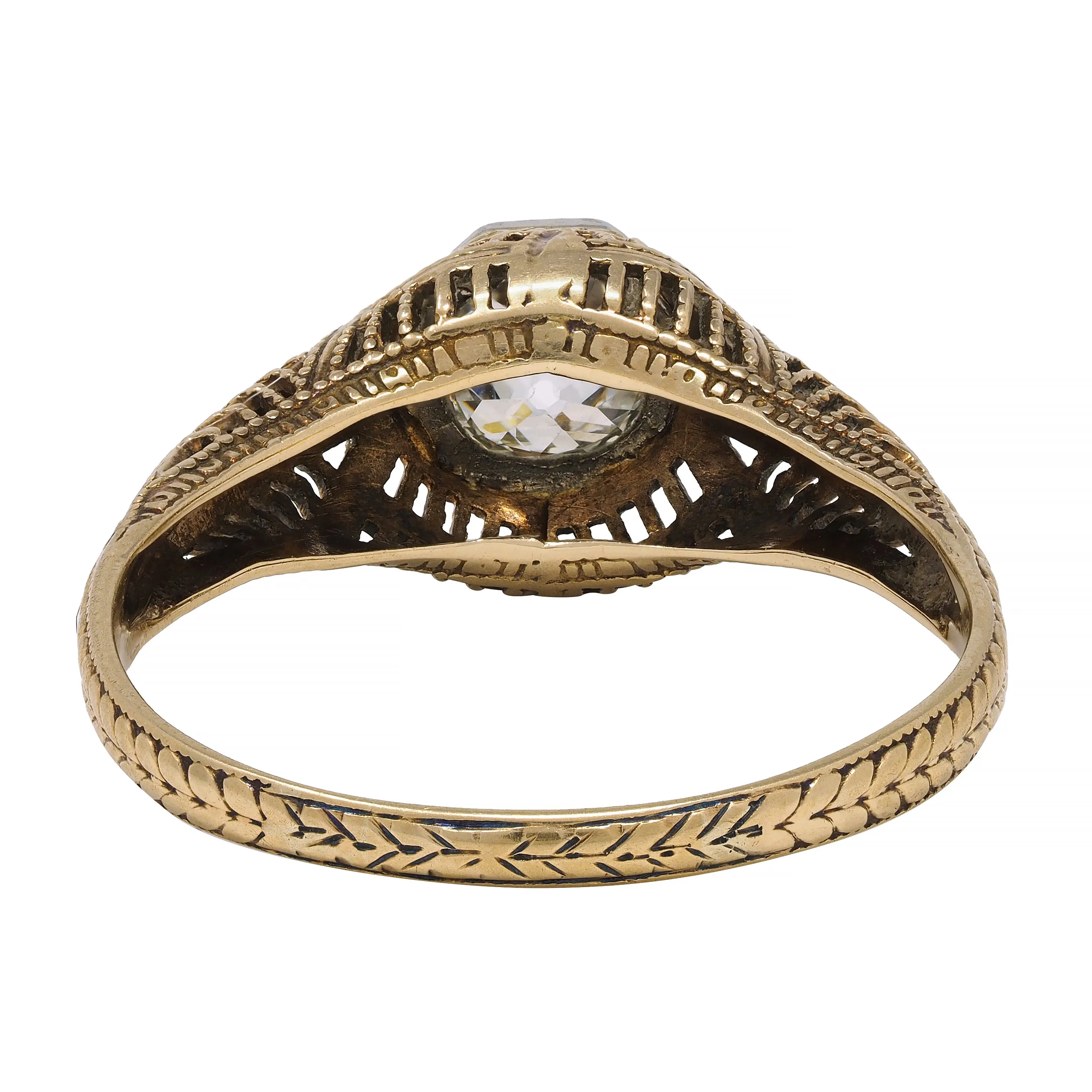 Victorian 0.64 CTW Old Mine Diamond Platinum 18 Karat Yellow Gold Wheat Solitaire Engagement Ring