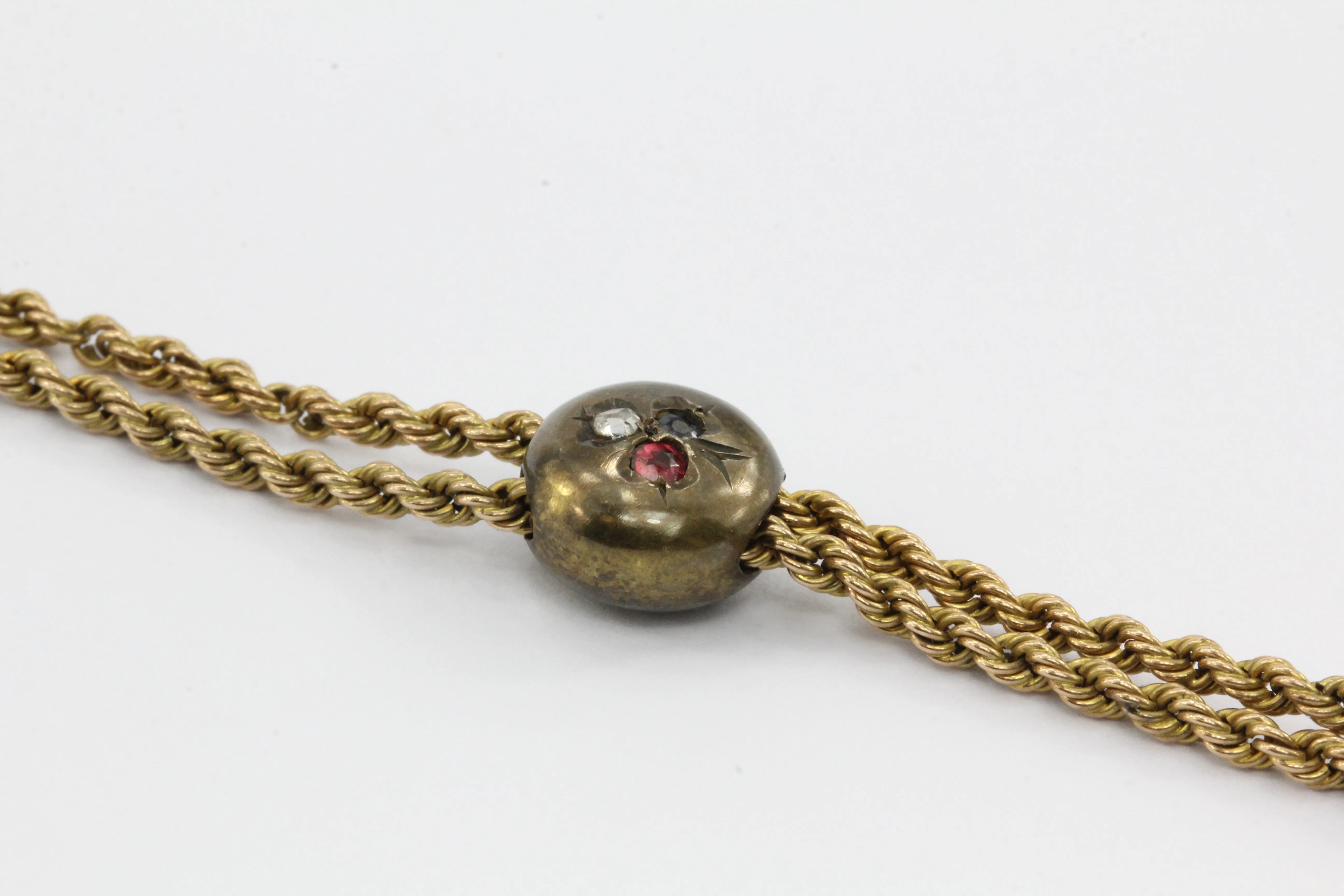 Victorian 10K & 14K Gold Diamond Ruby Amethyst Lorgnette Chain Necklace
