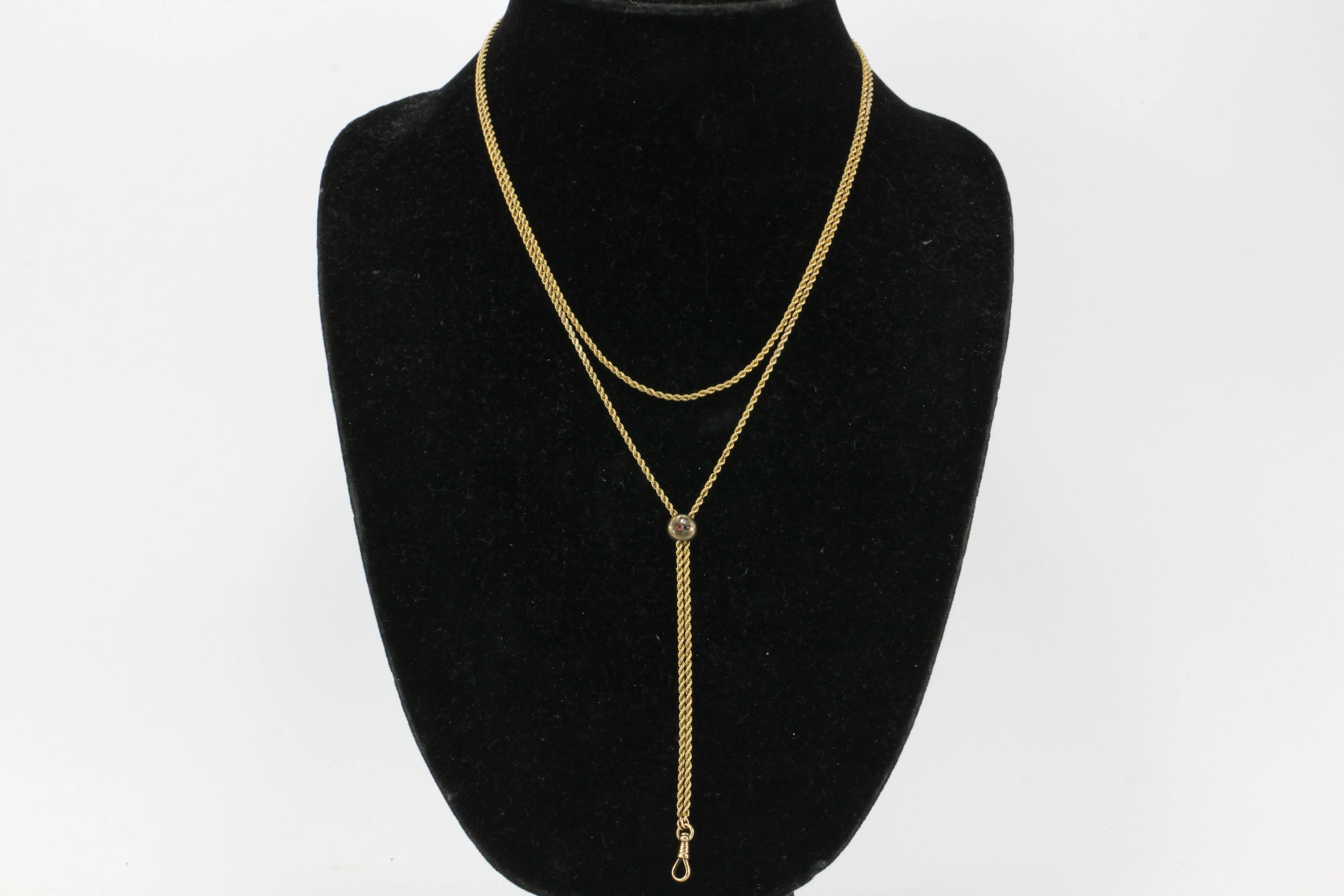 Victorian 10K & 14K Gold Diamond Ruby Amethyst Lorgnette Chain Necklace