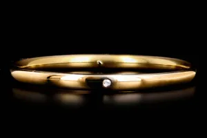 Victorian 14K Yellow Gold Old Mine Cut Diamond Engraved Tube Bangle