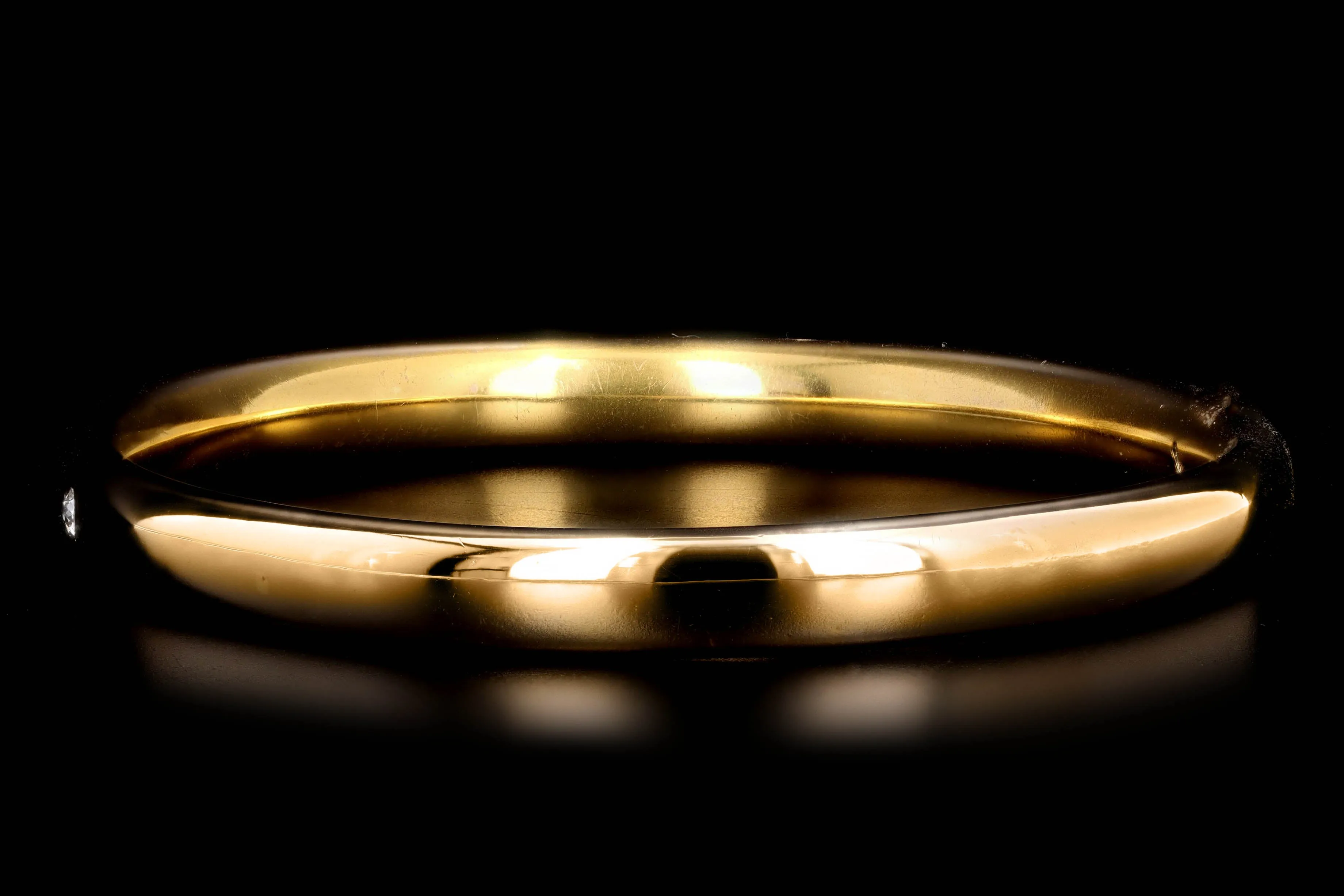 Victorian 14K Yellow Gold Old Mine Cut Diamond Engraved Tube Bangle