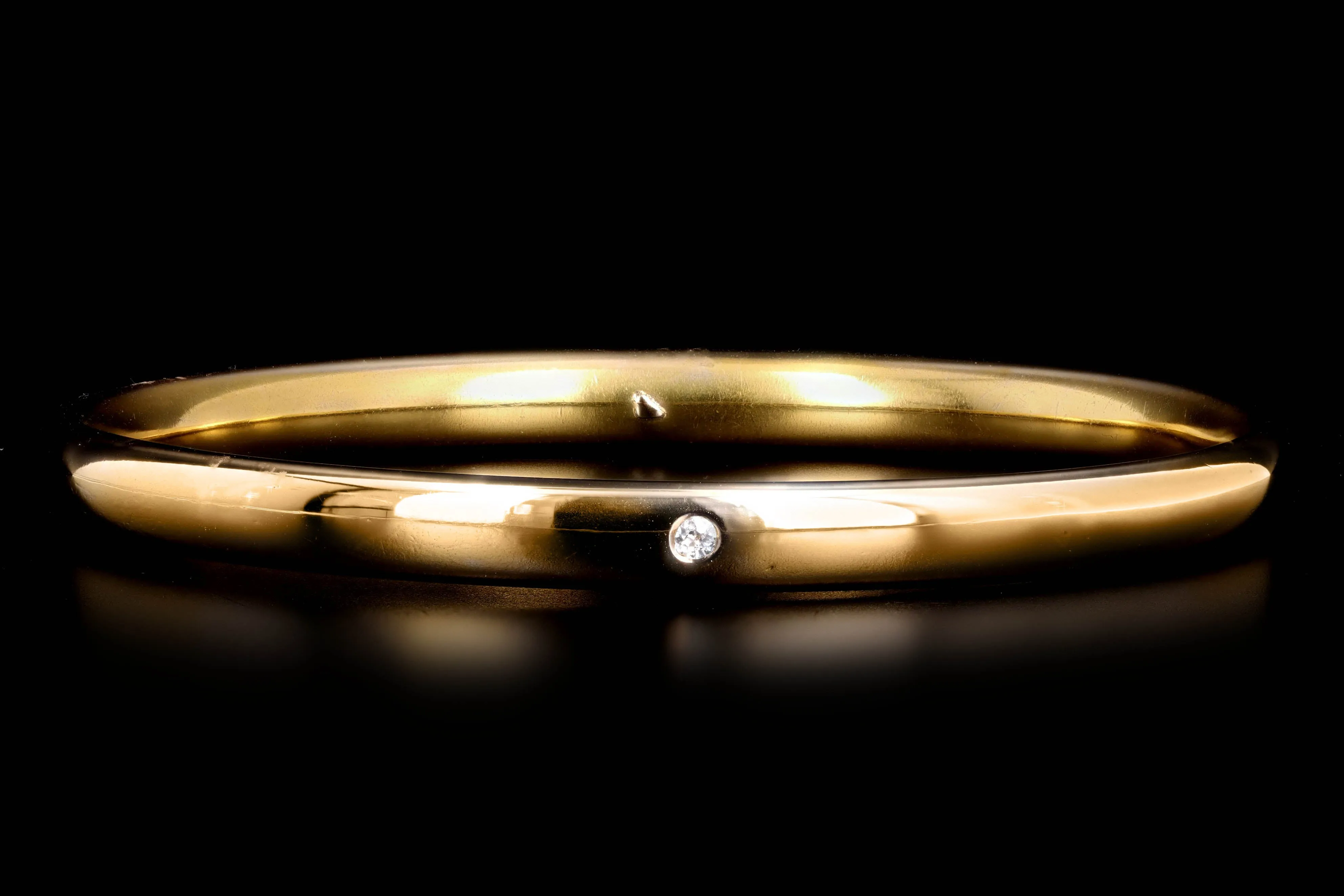 Victorian 14K Yellow Gold Old Mine Cut Diamond Engraved Tube Bangle