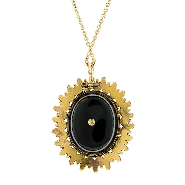 Victorian Banded Agate Pearl & Ruby Pendant