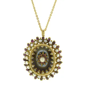 Victorian Banded Agate Pearl & Ruby Pendant
