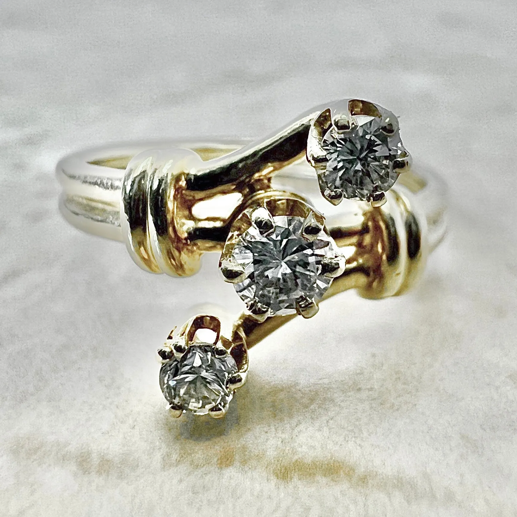 Vintage 14 Karat Yellow Gold 0.40 Carat Diamond Three-Stone Ring