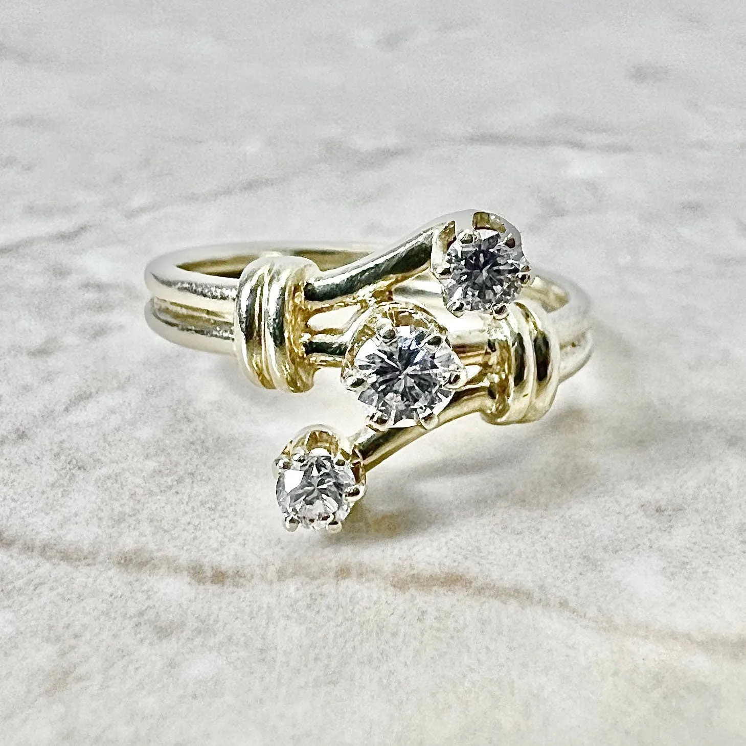 Vintage 14 Karat Yellow Gold 0.40 Carat Diamond Three-Stone Ring