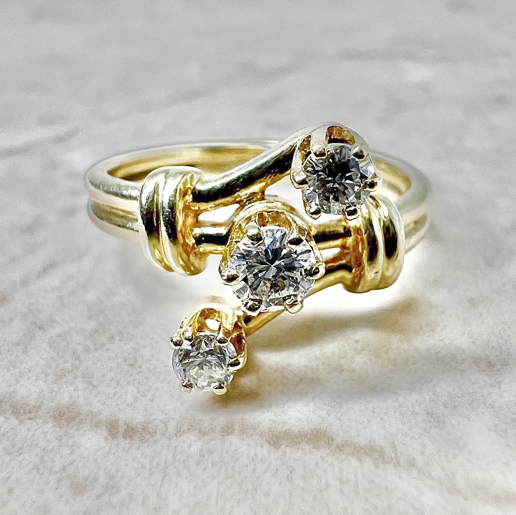Vintage 14 Karat Yellow Gold 0.40 Carat Diamond Three-Stone Ring