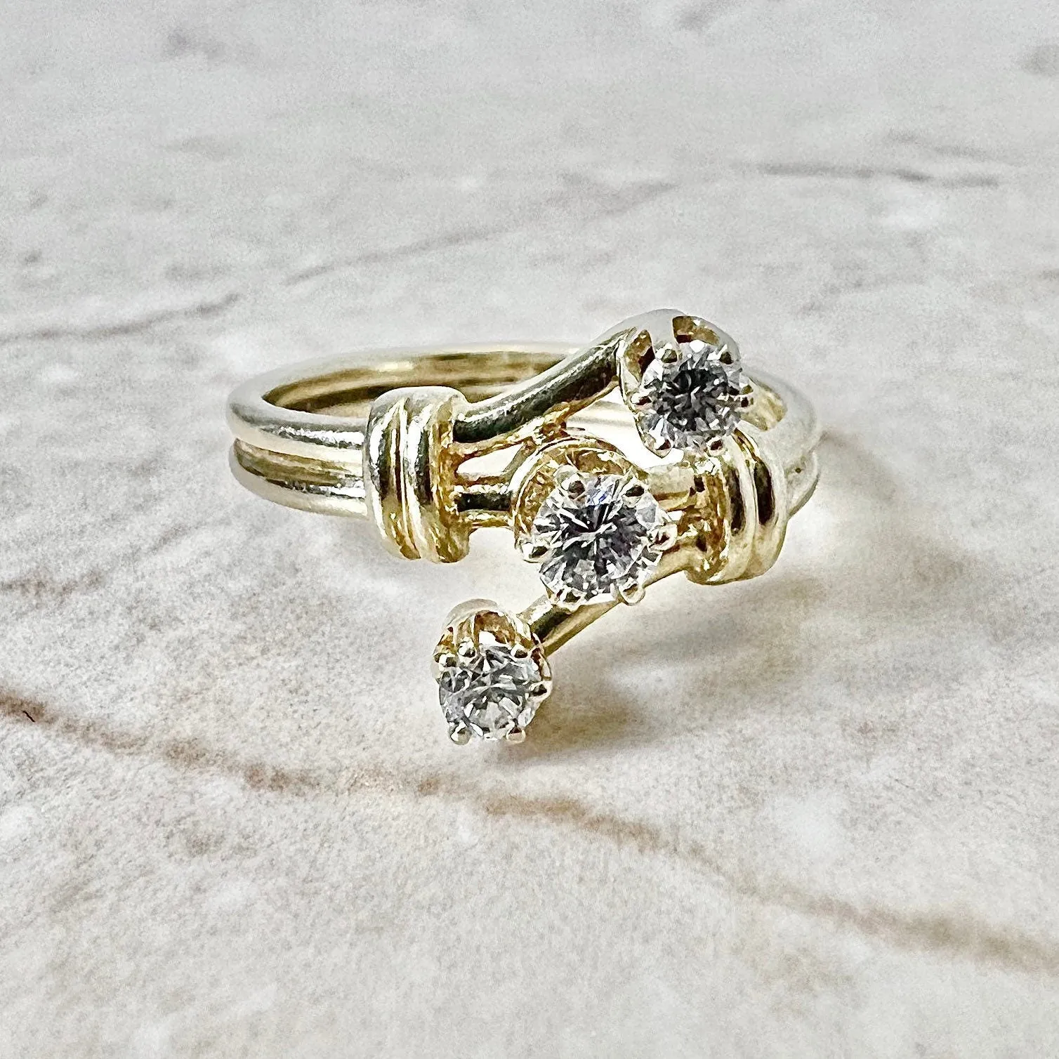 Vintage 14 Karat Yellow Gold 0.40 Carat Diamond Three-Stone Ring
