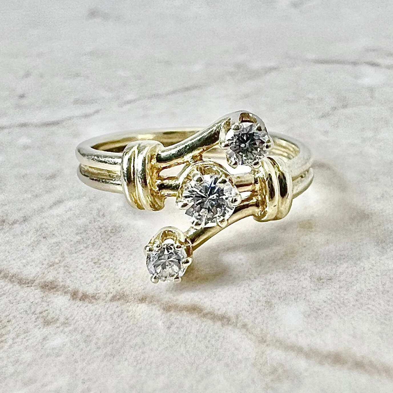 Vintage 14 Karat Yellow Gold 0.40 Carat Diamond Three-Stone Ring