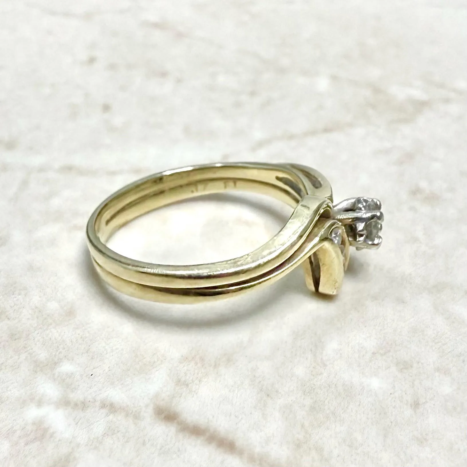 Vintage 14 Karat Yellow Gold Diamond Engagement Ring Set