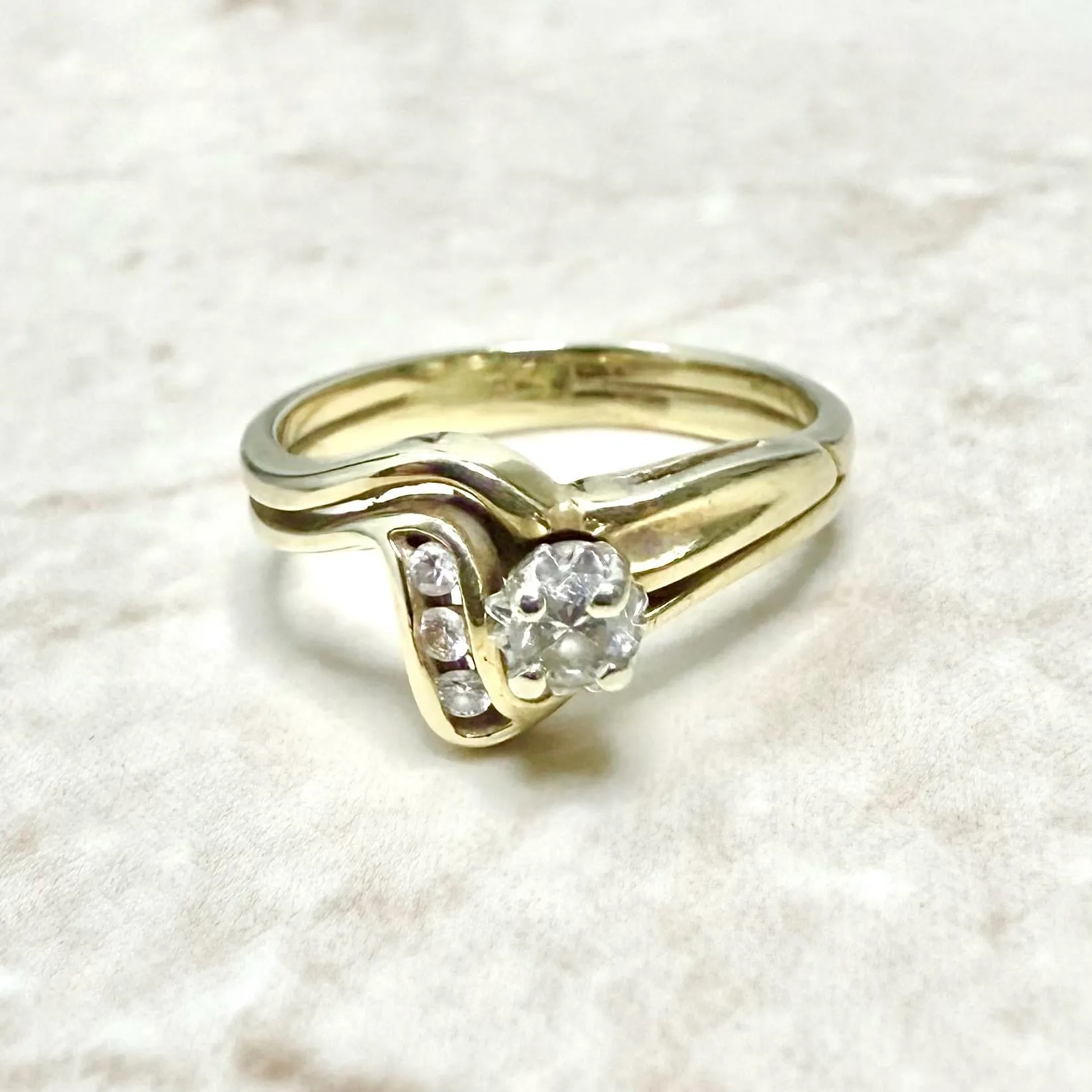 Vintage 14 Karat Yellow Gold Diamond Engagement Ring Set