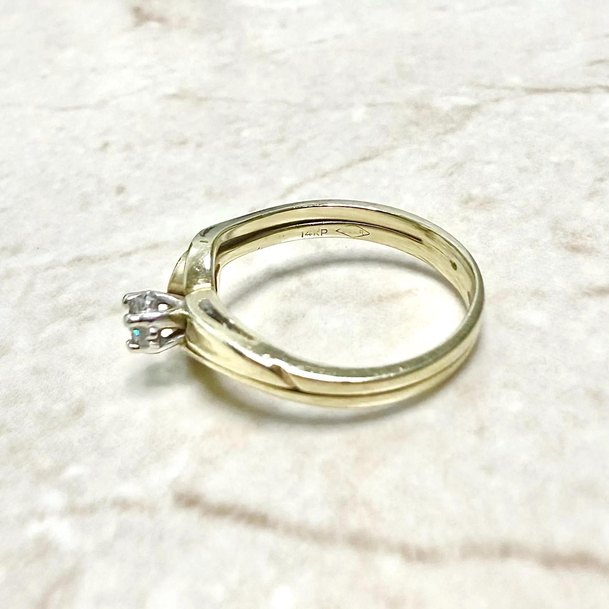 Vintage 14 Karat Yellow Gold Diamond Engagement Ring Set