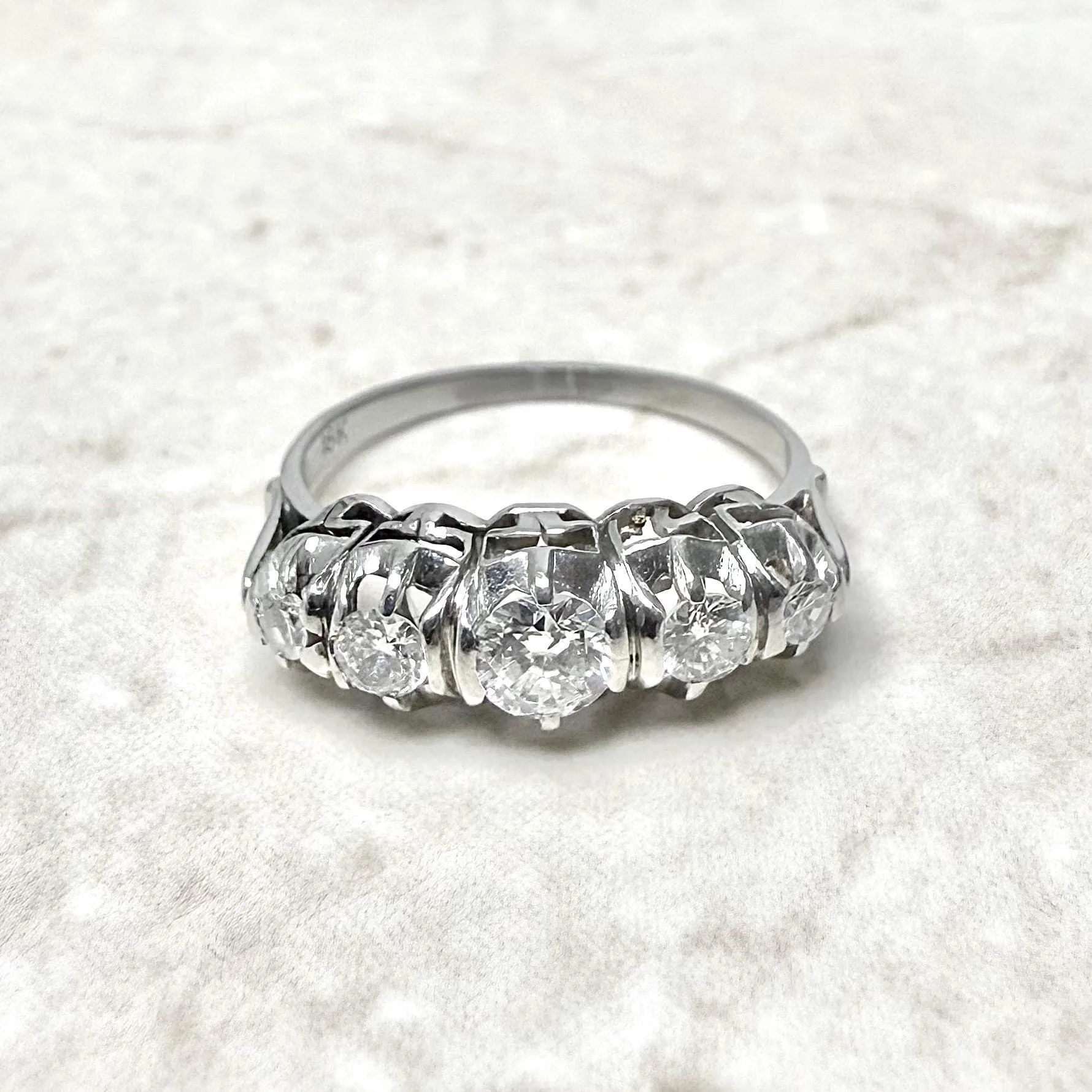 Vintage 1940’s Platinum 0.75 Carat Diamond 5-Stone Ring