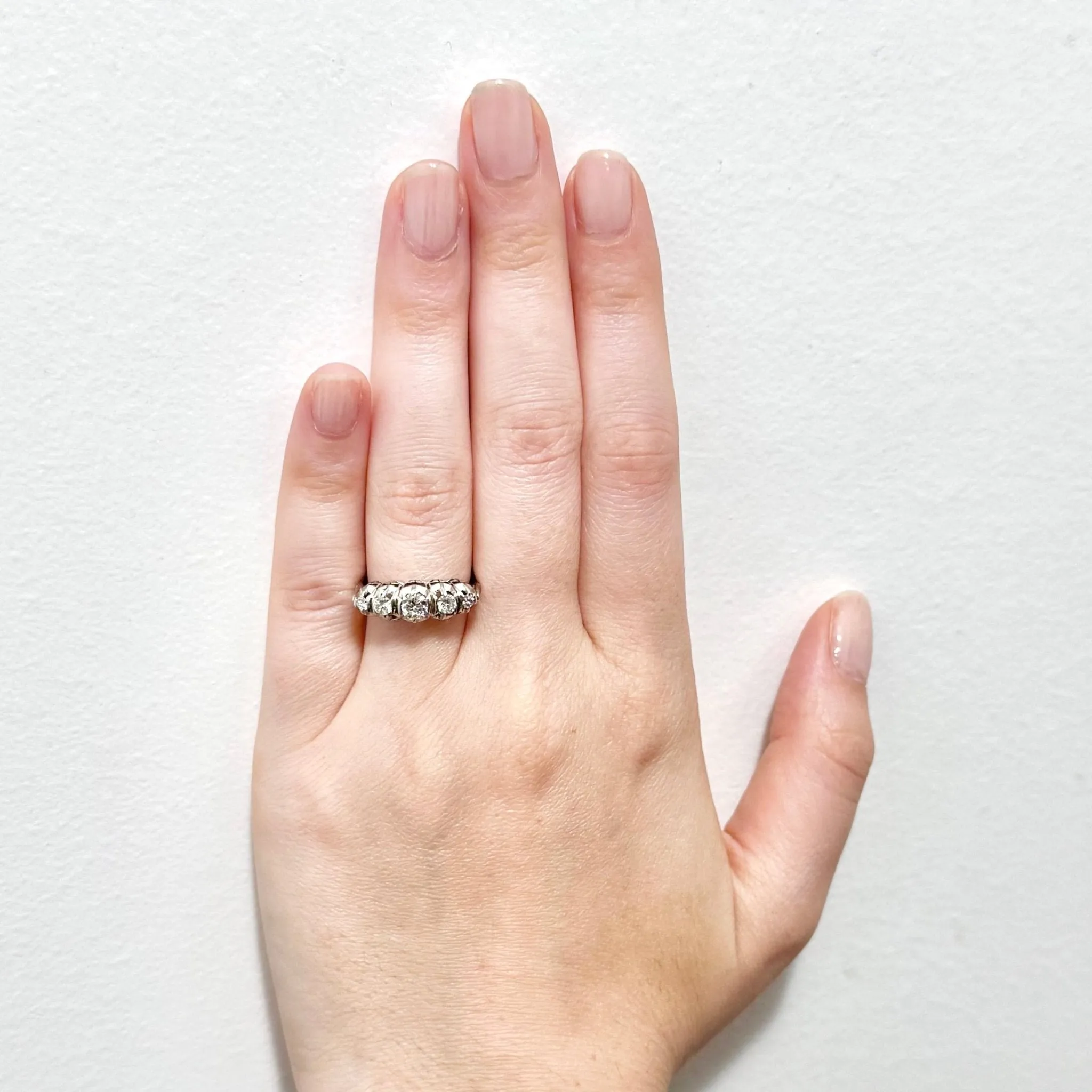 Vintage 1940’s Platinum 0.75 Carat Diamond 5-Stone Ring