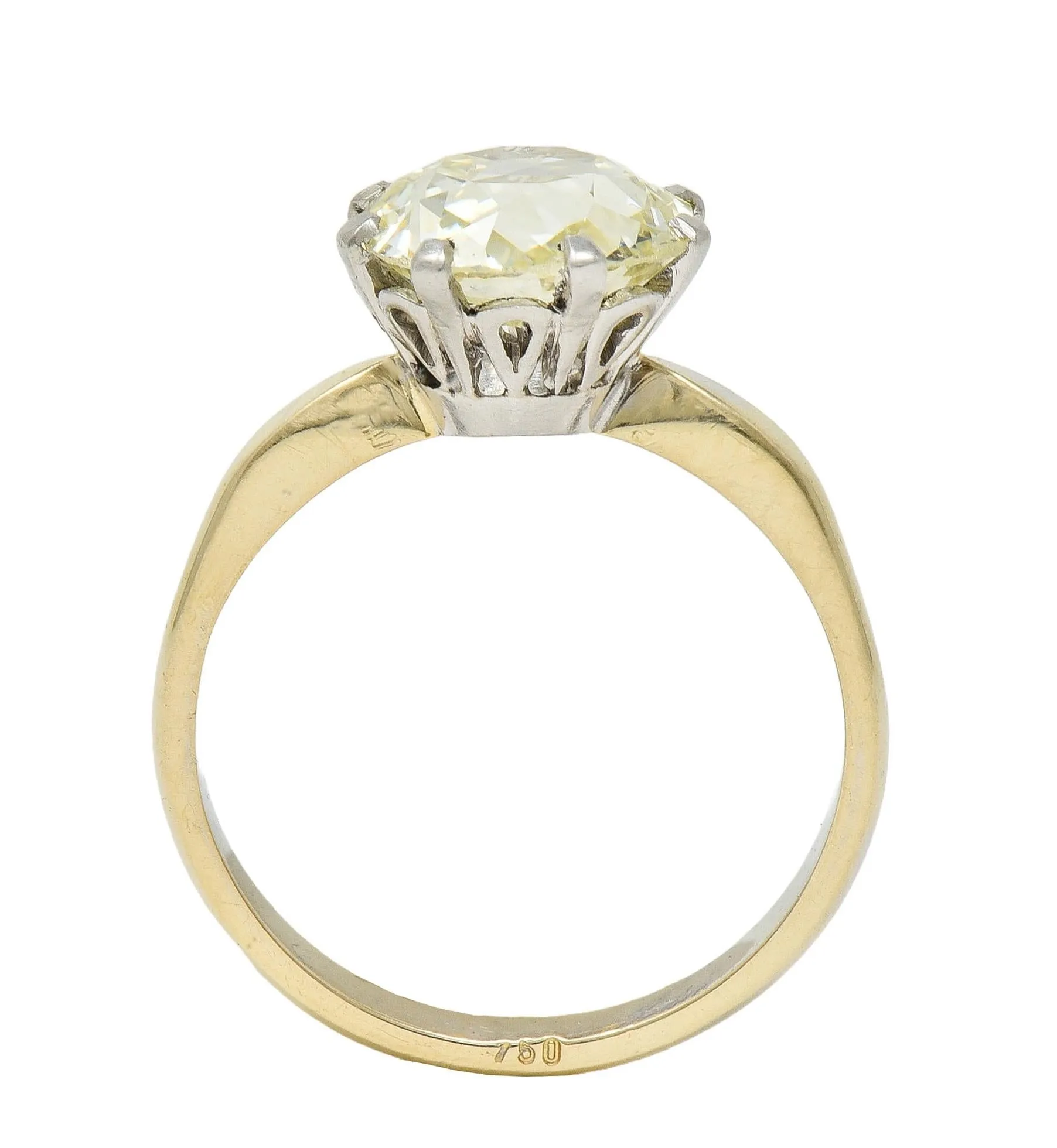 Vintage 2.58 CTW Modified Oval Cut Diamond Platinum 18 Karat Yellow Gold Solitaire Engagement Ring GIA