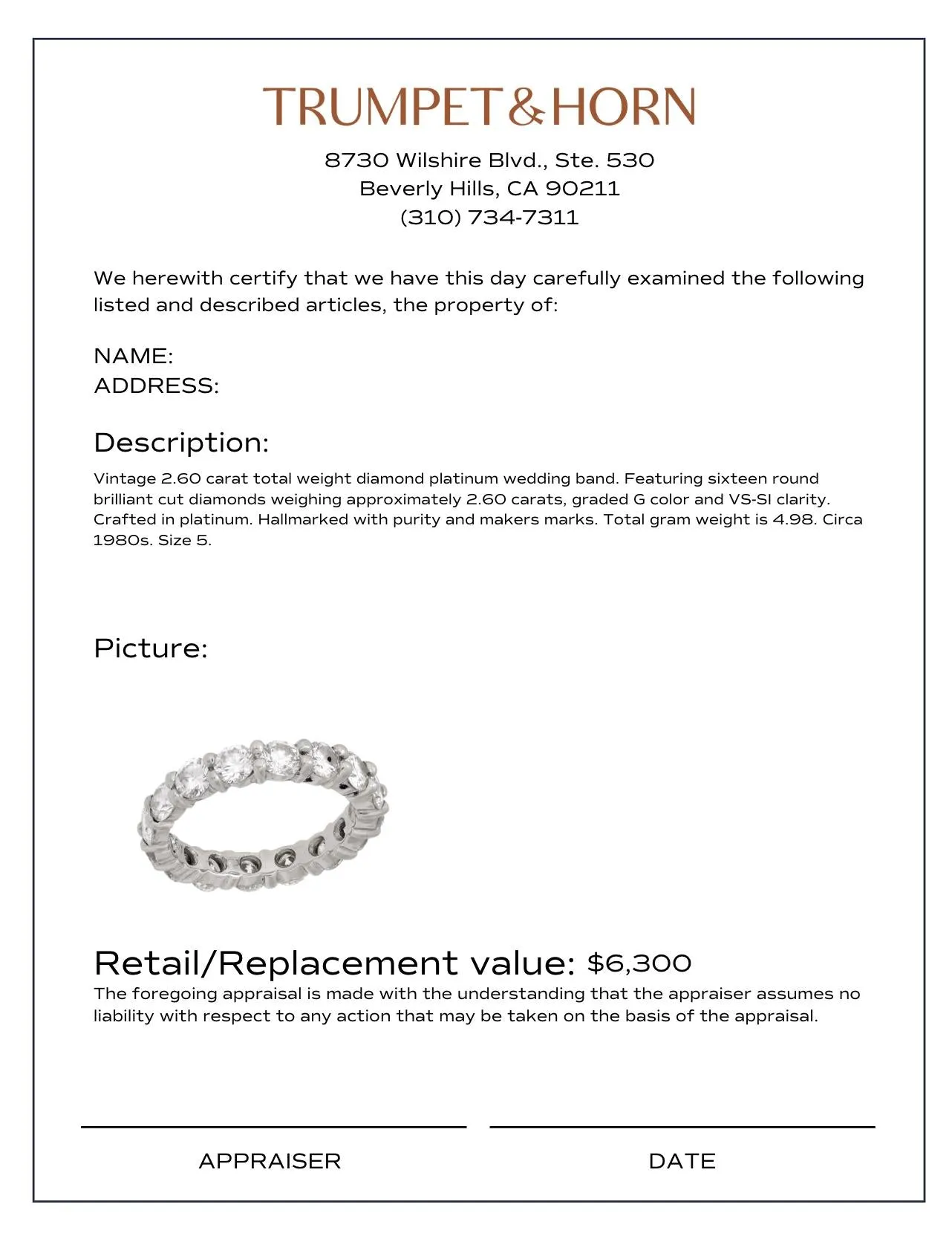 Vintage 2.60 carat total weight diamond platinum wedding band