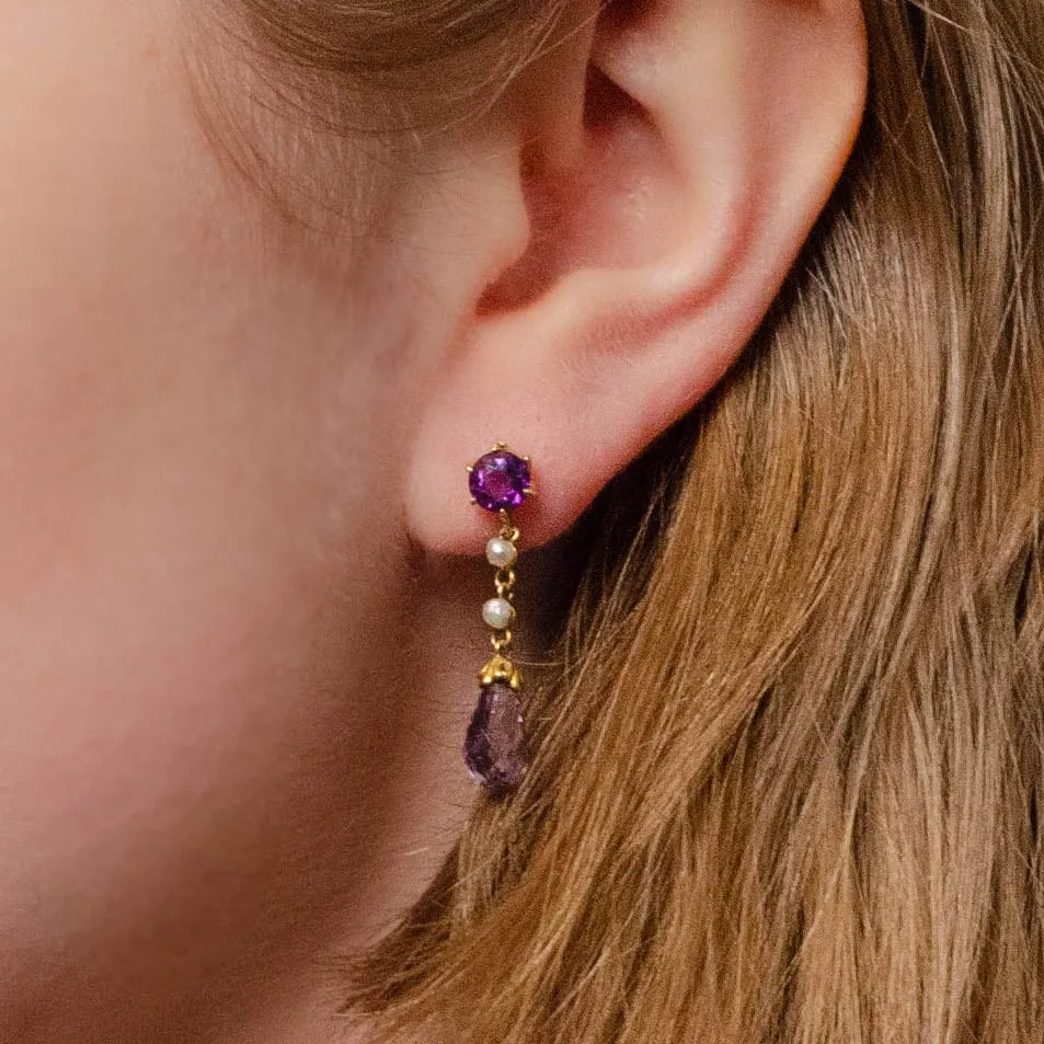 Vintage Amethyst Earrings of 14k Gold