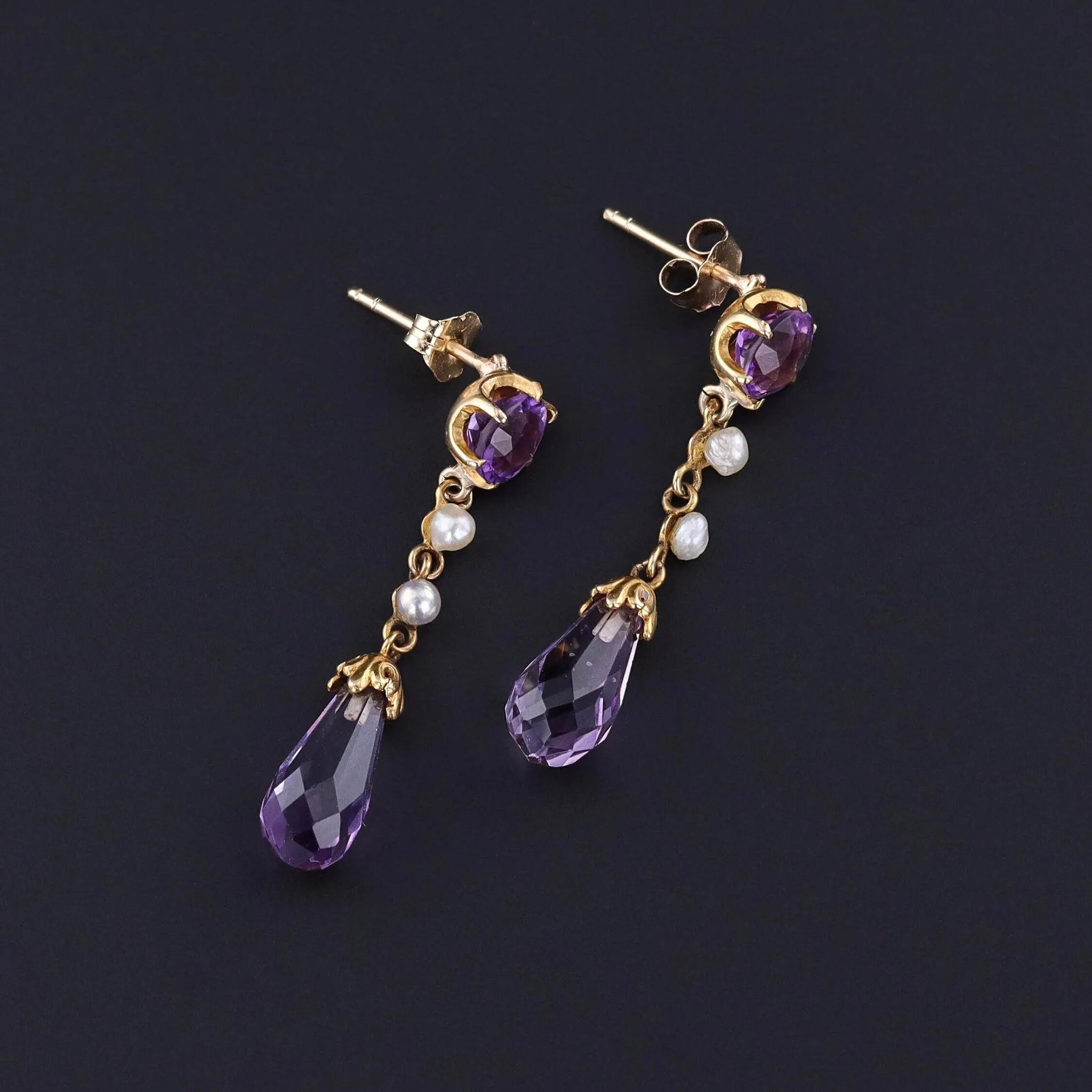 Vintage Amethyst Earrings of 14k Gold