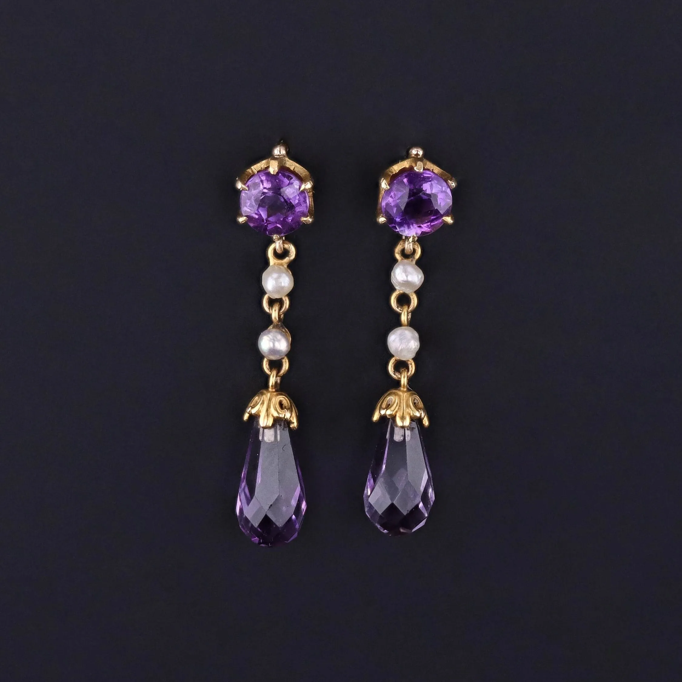 Vintage Amethyst Earrings of 14k Gold