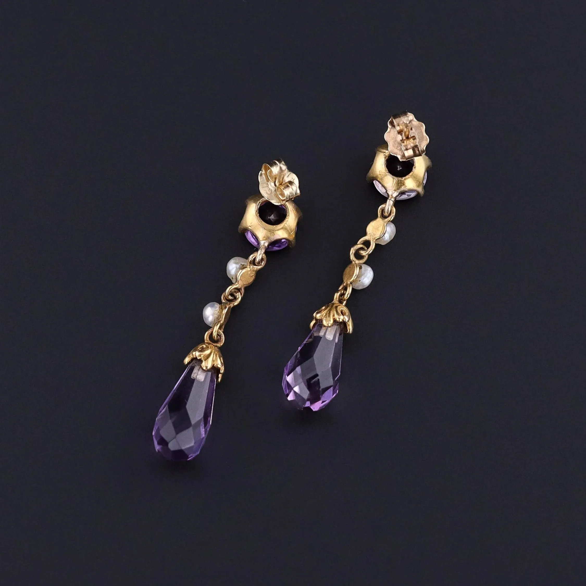 Vintage Amethyst Earrings of 14k Gold
