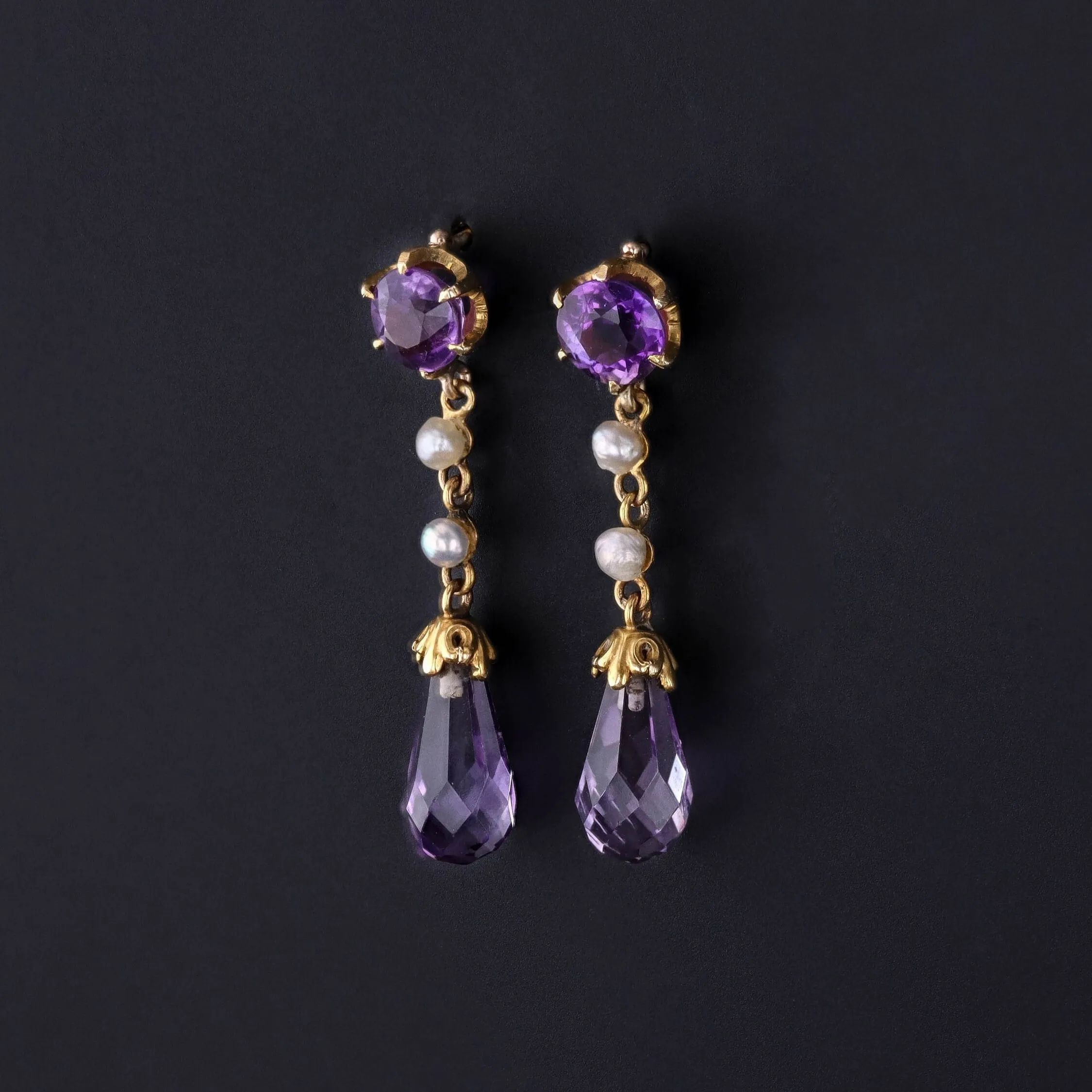 Vintage Amethyst Earrings of 14k Gold