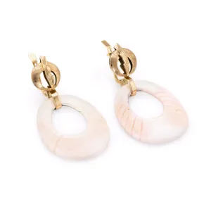 Vintage Angel Skin Coral Hoop Earrings Oval 14k Yellow Gold Estate Jewelry