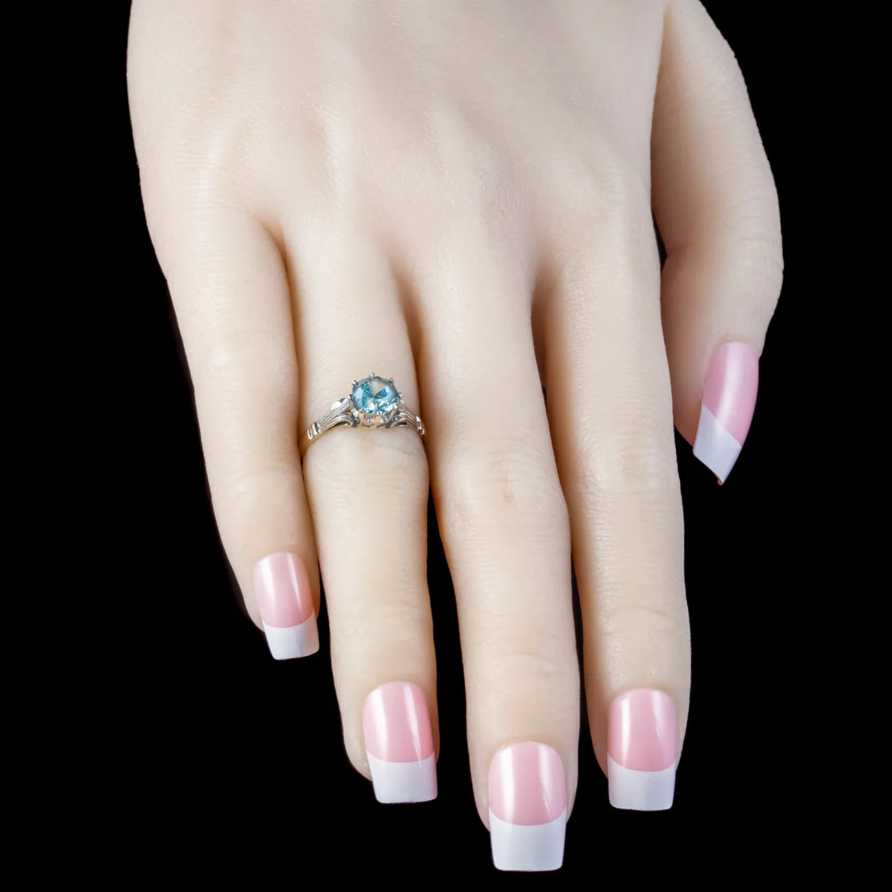 Vintage Blue Zircon Solitaire Ring 1.2ct Zircon Dated 1962