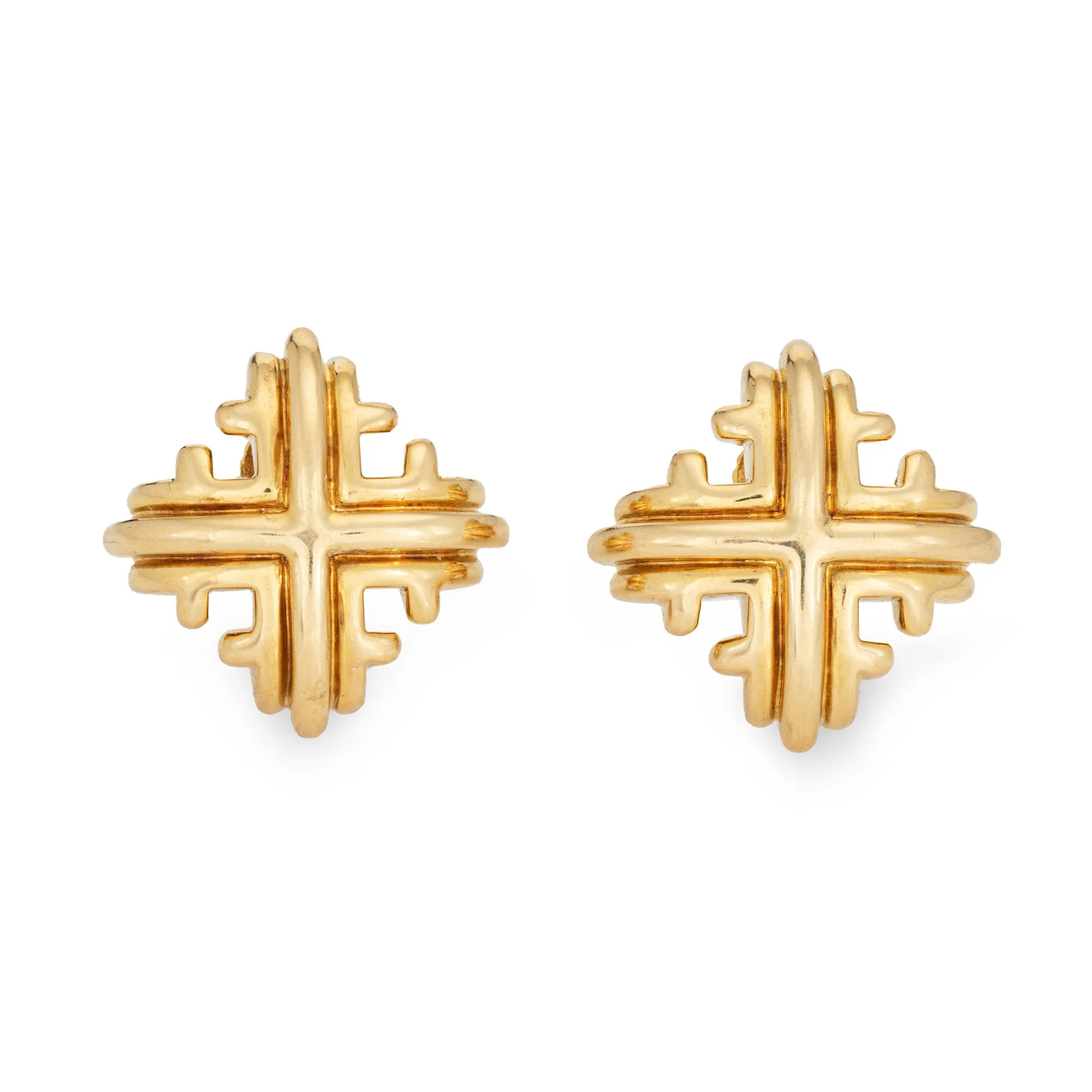 Vintage Cartier Earrings Maltese Cross 18k Yellow Gold Large Clip On Signed
