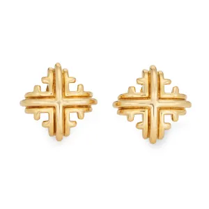Vintage Cartier Earrings Maltese Cross 18k Yellow Gold Large Clip On Signed