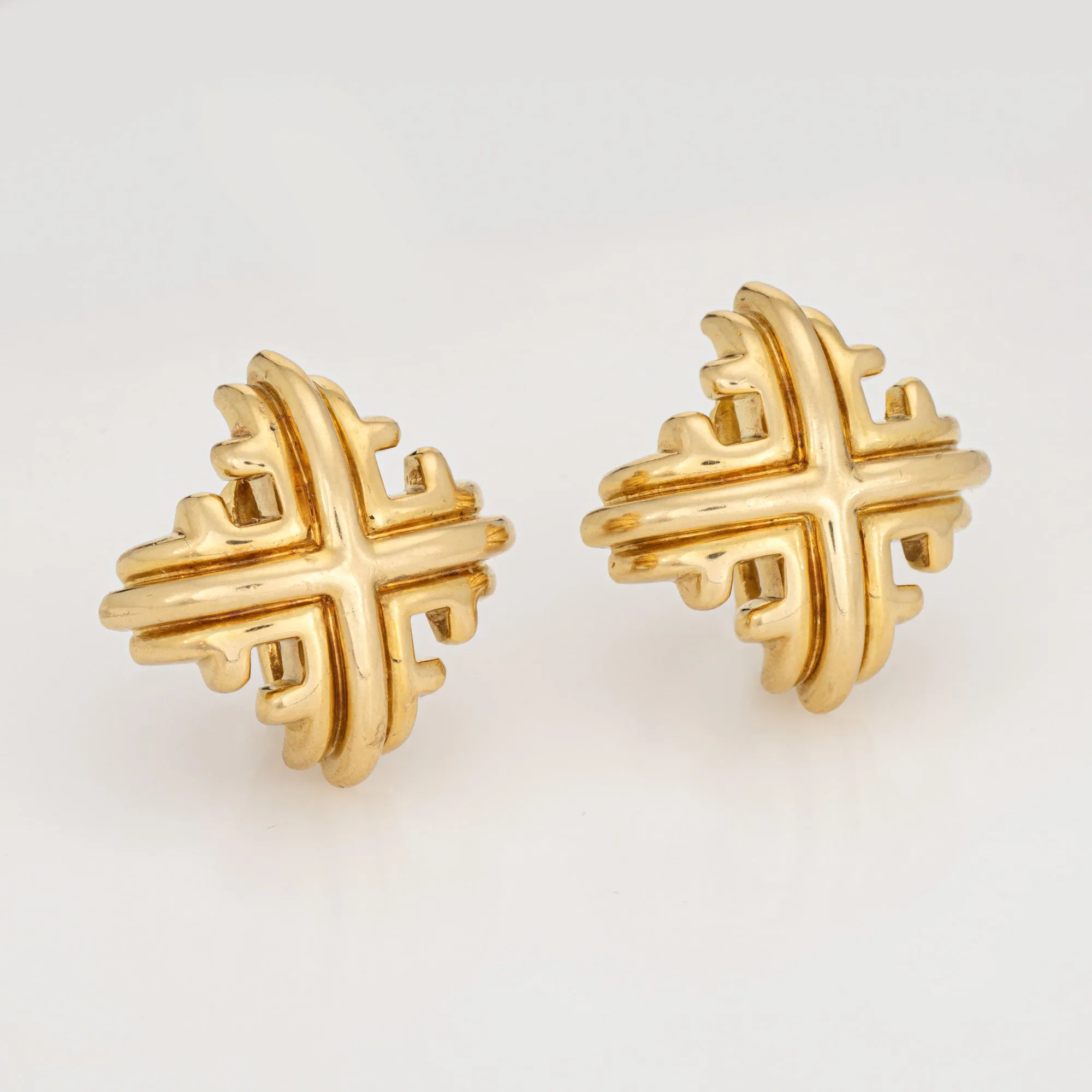 Vintage Cartier Earrings Maltese Cross 18k Yellow Gold Large Clip On Signed
