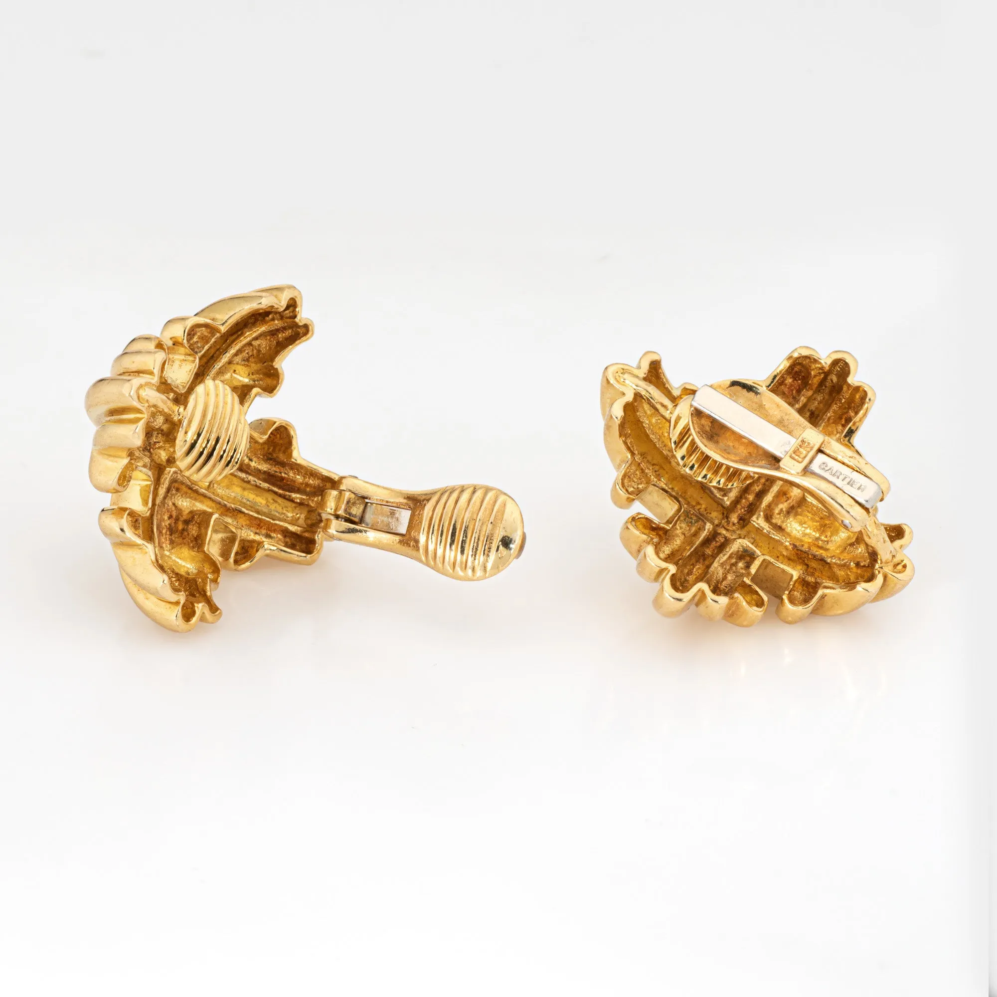 Vintage Cartier Earrings Maltese Cross 18k Yellow Gold Large Clip On Signed