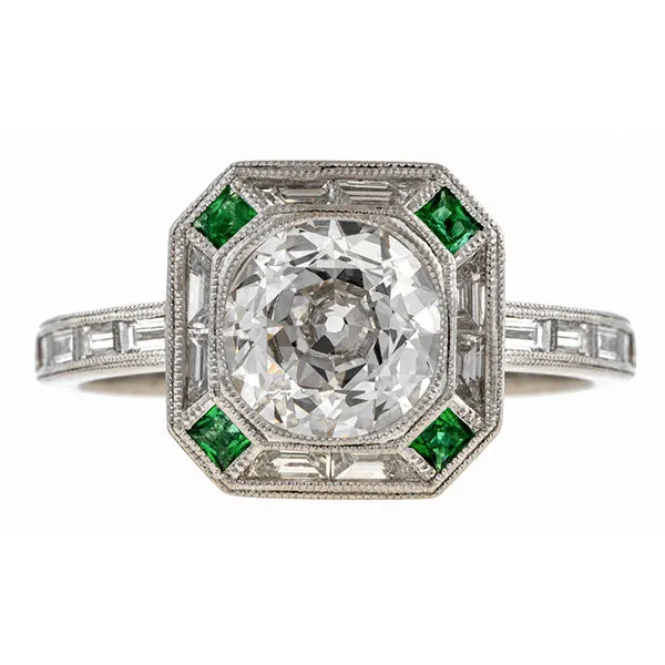 Vintage Diamond & Emerald Ring, Round 1.71ct.