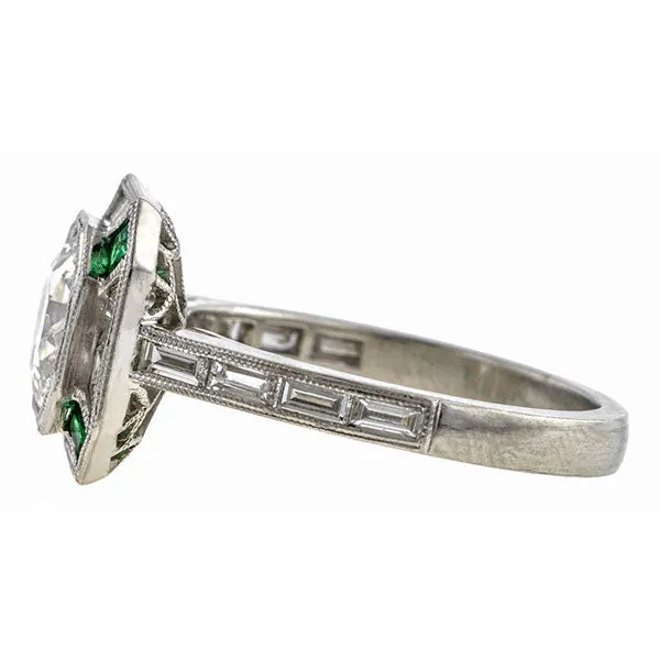 Vintage Diamond & Emerald Ring, Round 1.71ct.