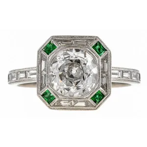 Vintage Diamond & Emerald Ring, Round 1.71ct.