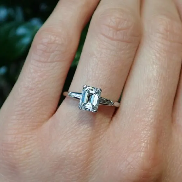 Vintage Diamond Engagement Ring, Emerald Cut 1.22ct.
